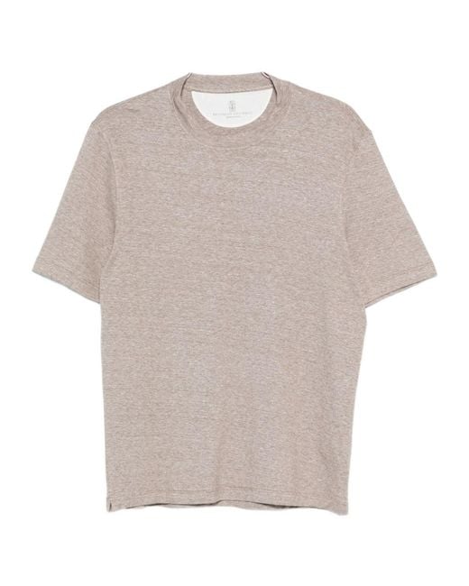 Brunello Cucinelli White Melange Crewneck T-Shirt for men