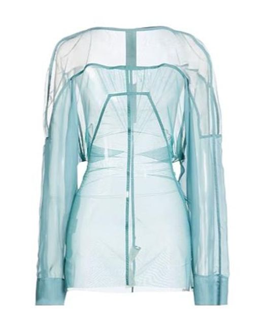 Rick Owens Blue Square-Neck Sheer Long-Sleeve Top