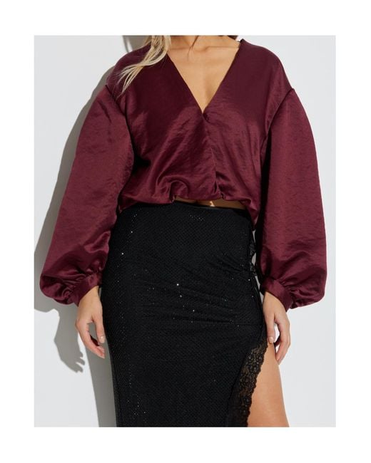 Forte_forte Red Balloon-Sleeve V-Neck Top