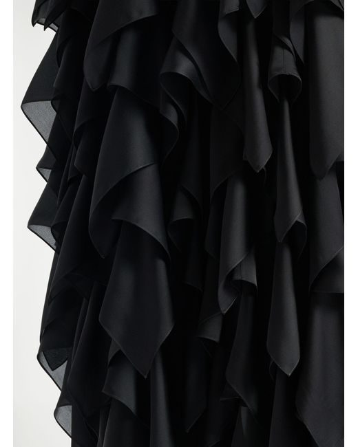 Balmain Black Silk Ruffled Maxi Skirt
