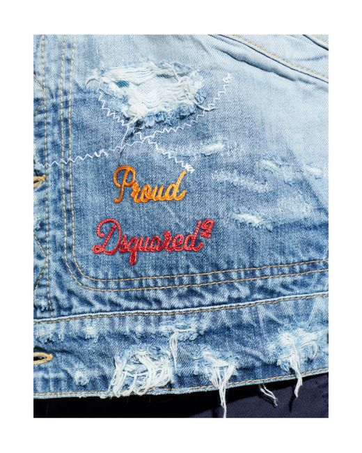DSquared² Blue Distressed Embroidered Denim Jacket for men