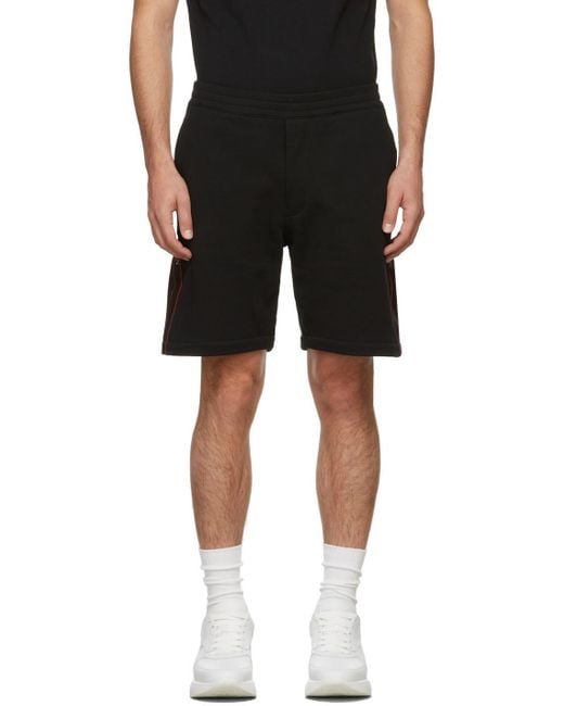 McQueen Black Logo Printed Sweat Shorts for men