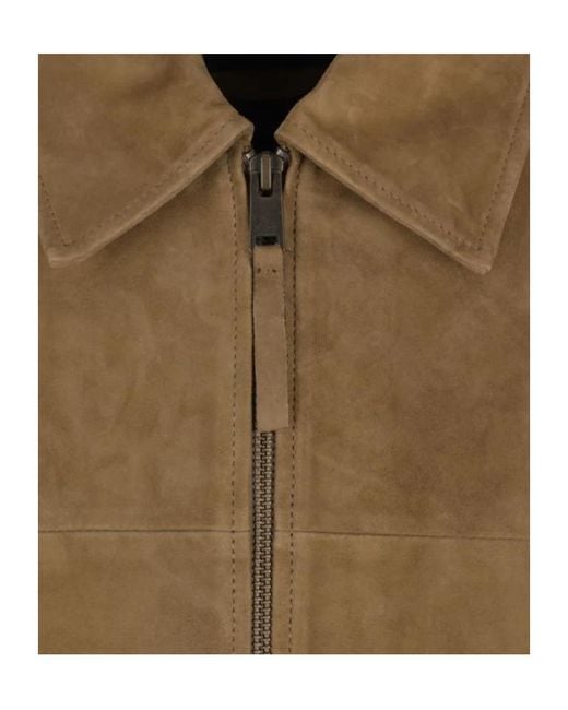 Arma Green Long-Sleeved Zip-Up Leather Jacket
