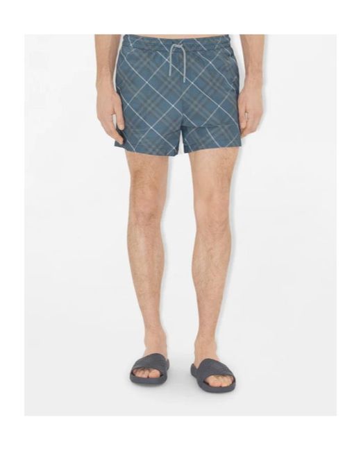 Burberry Blue Embossed Check Dive Slides for men