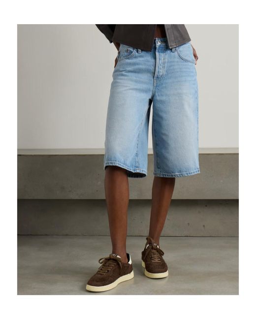 Re/done Blue Skater Low-Rise Denim Shorts