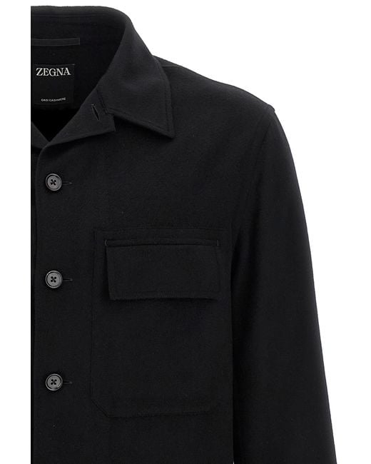 Zegna Black Cashmere Pocket-Detail Overshirt for men