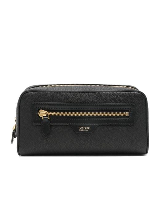Tom Ford Black Grain Leather Smart Wash Bag for men