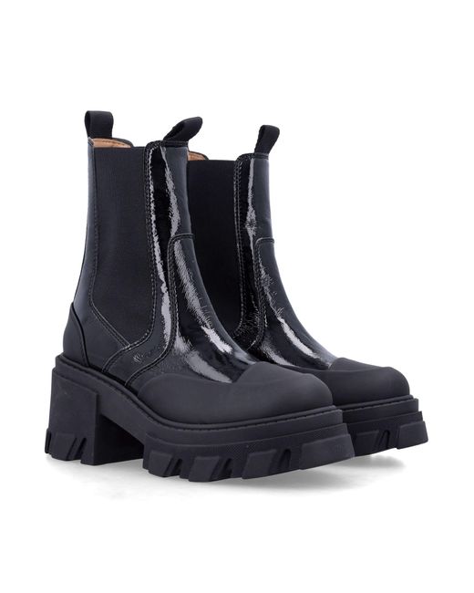 Ganni Blue Chunky-Sole Heeled Chelsea Boots