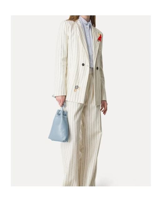 Forte_forte White Pinstriped Embroidered Jacket