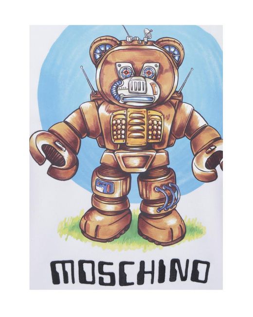 Moschino White Logo Printed Drawstring Hoodie for men
