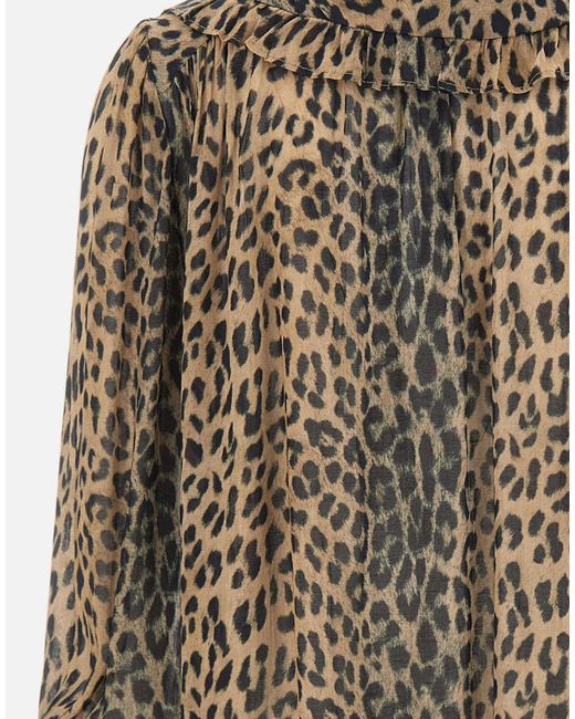 Rixo Brown Pattern-Printed Long-Sleeved Blouse