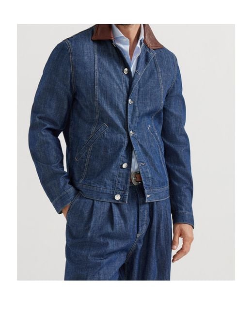 Brunello Cucinelli Blue Single Breasted Denim Jacket for men