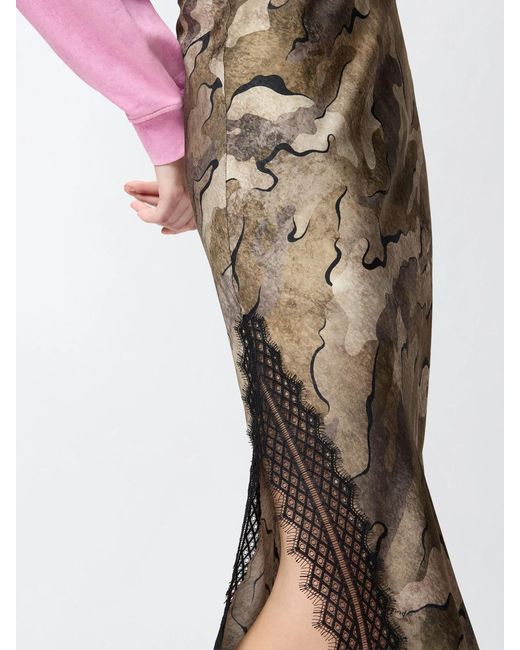 Pinko Natural Camouflage-Print Lace-Trim Midi Skirt