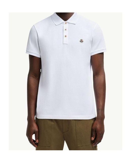 Moncler White Logo Patch Short-Sleeved Polo Shirt for men
