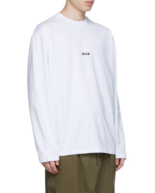 MSGM White Logo Printed Crewneck T-Shirt for men