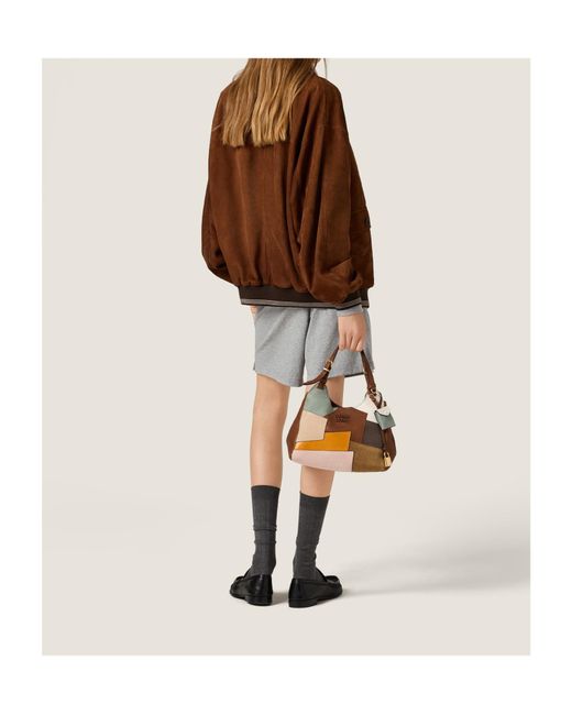 Miu Miu Brown Suede Varsity Jacket