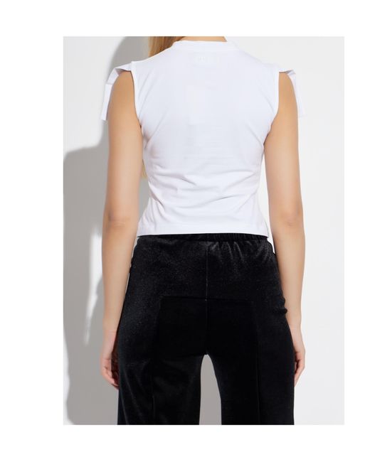 Vetements White Logo Detailed Cut-Sleeve T-Shirt
