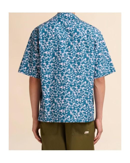Marni Blue Vibrations Print Poplin Bowling Shirt for men