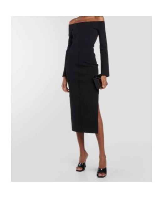 Galvan Black Aphrodite Off-Shoulder Midi Dress