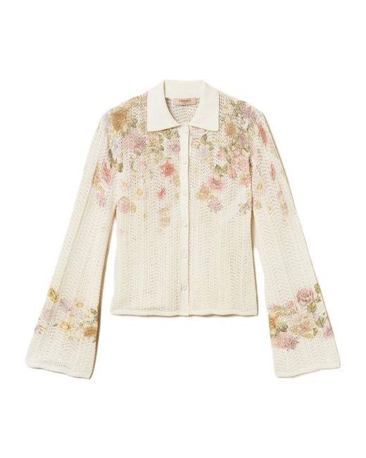 Twinset Natural Floral Knitted Shirt