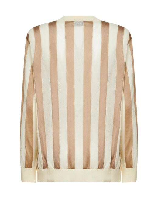 Fendi Natural Striped V-Neck Knitted Jumper