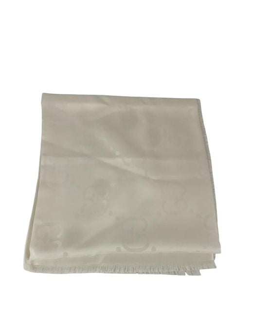 Gucci White Gg Jacquard Frayed-Edge Shawl