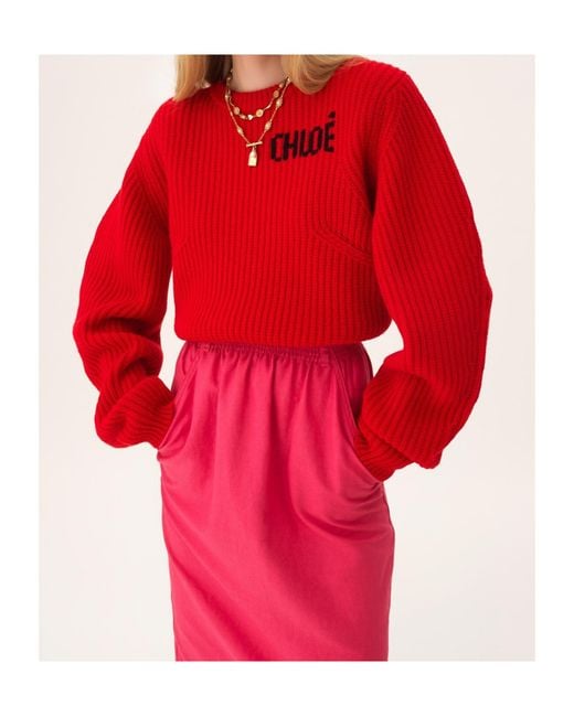 Chloé Red Rd Ls Logo Jumper