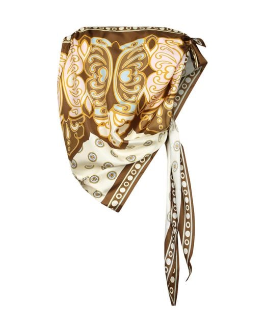 LaDoubleJ Metallic Scarf-Print Cocoon Top
