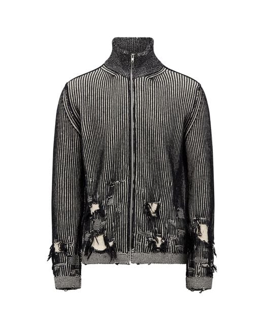 MM6 by Maison Margiela Gray Zipped Distressed 3D-Knitted Cardigan for men