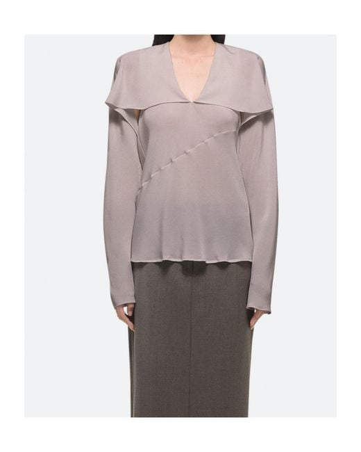 Helmut Lang Purple Scarf V-Neck Blouse