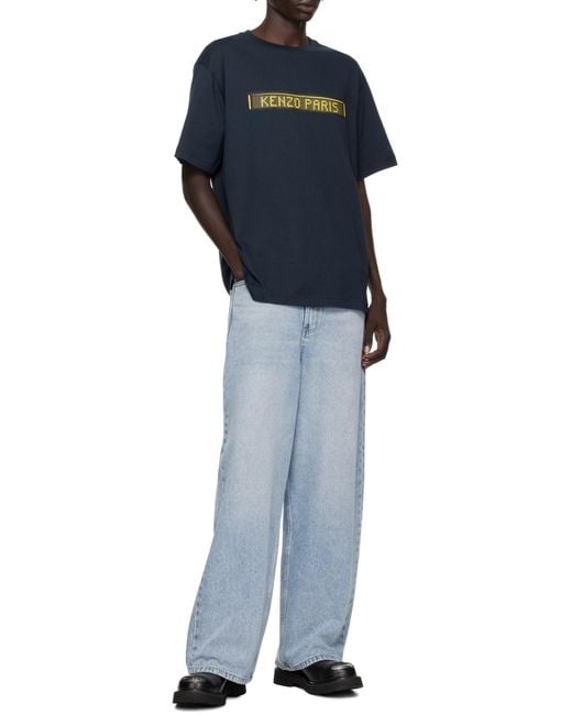 KENZO Blue Paris Logo Printed Crewneck T-Shirt for men