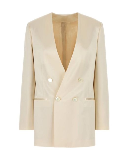 Alberta Ferretti Natural Double Breasted Satin Blazer
