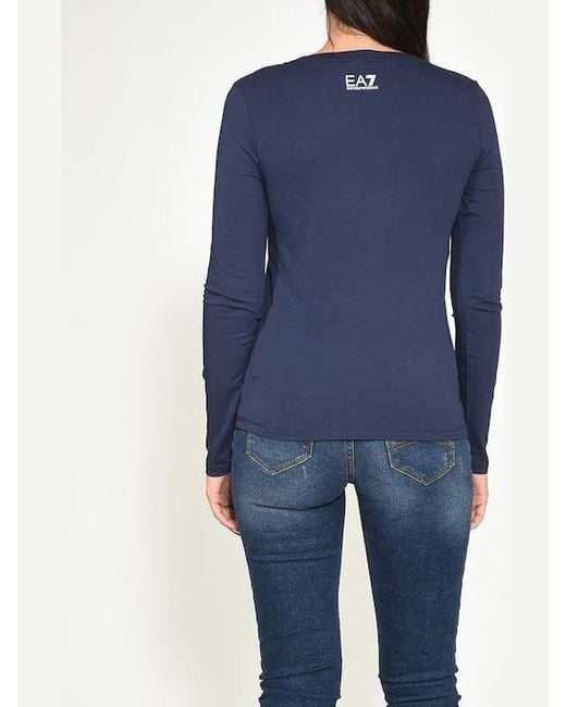 EA7 Blue T-Shirt With Round Neck And Long Sleeves