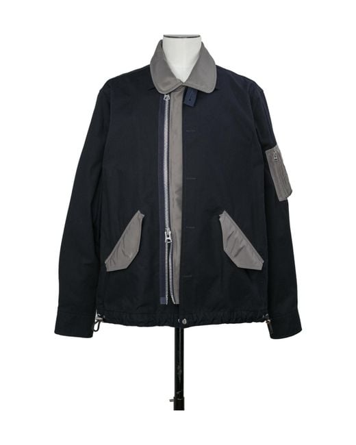 Sacai Blue Layered Effect Oxford Jacket for men