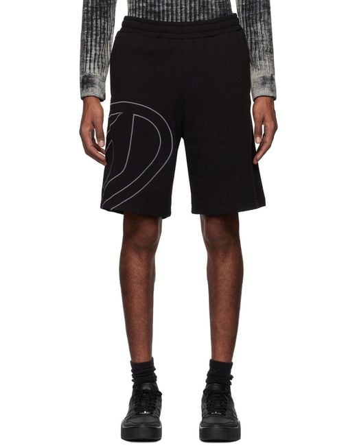 DIESEL Black P-Crow Megoval Maxi D Logo Sweat Shorts for men