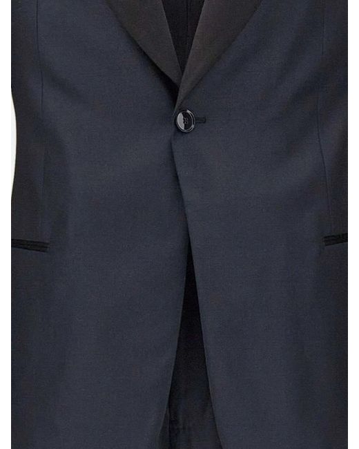 Emporio Armani Blue Single-Breasted Shawl-Lapel Suit for men