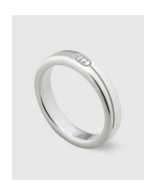 Gucci White Diagonal Interlocking G Thin Ring for men