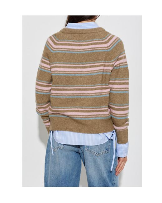 Samsøe & Samsøe Gray Nor O-N Striped Raglan-Sleeve Sweater