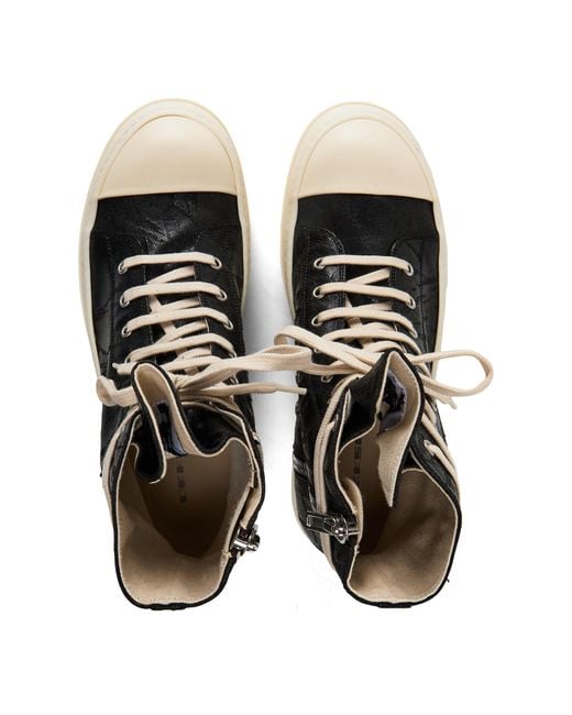 Rick Owens Black Solid Color High-Top Casual Shoes for men