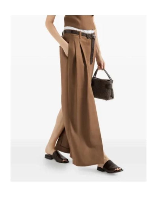 Brunello Cucinelli Brown Monili Detailed Midi Skirt