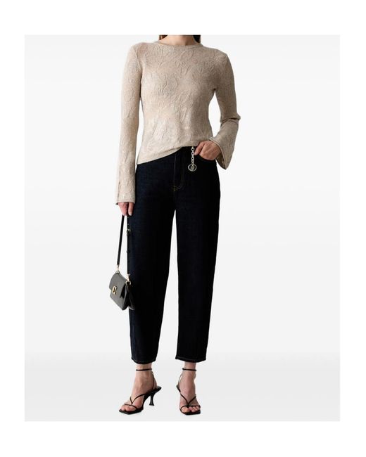 Liu Jo Gray Floral-Jacquard Crewneck Jumper