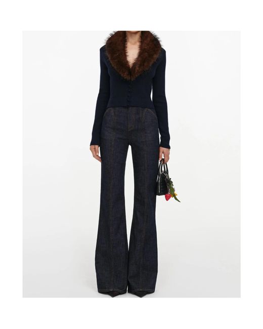 Self-Portrait Blue Faux-Fur Knit Cardigan