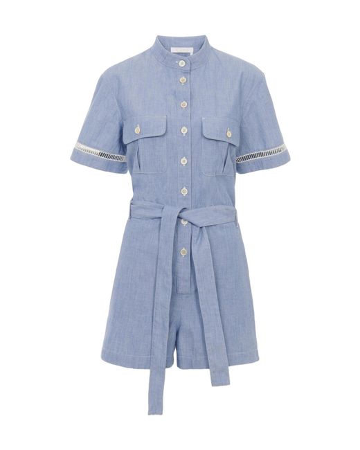 Chloé Blue Button-Down Short-Sleeved Jumpsuit