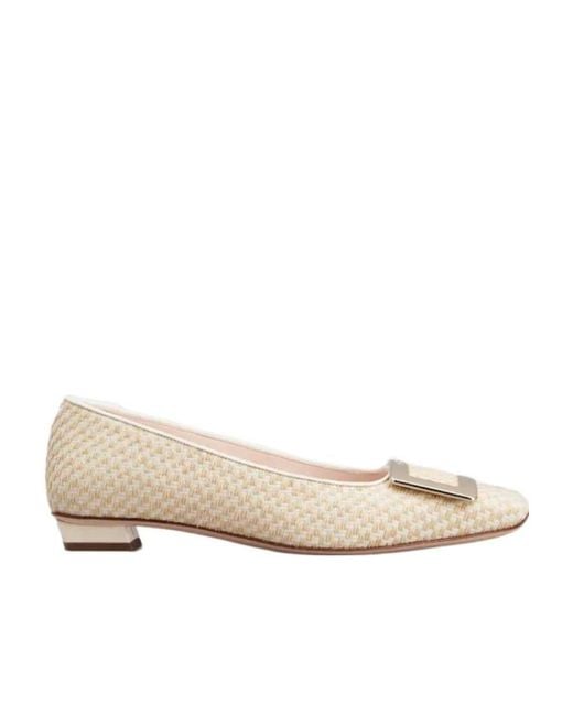 Roger Vivier Natural Belle Vivier Metal Buckle Piping Ballerinas