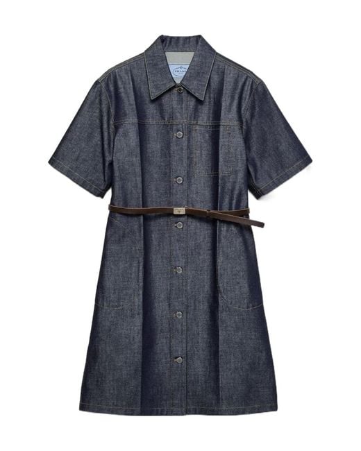 Prada Blue Belted Denim Dress