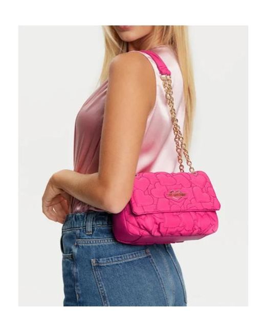 Moschino Pink Love Puffy Heart Chain-Link Shoulder Bag