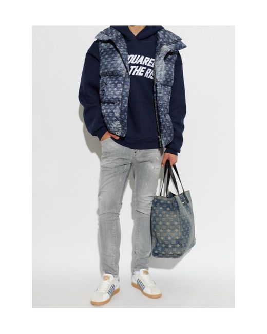 DSquared² Blue Slogan-Print Relaxed-Fit Hoodie for men
