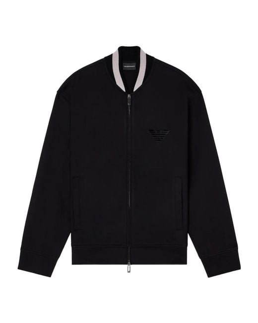 Emporio Armani Blue Eagle-Patch Zip-Up Bomber Jacket for men