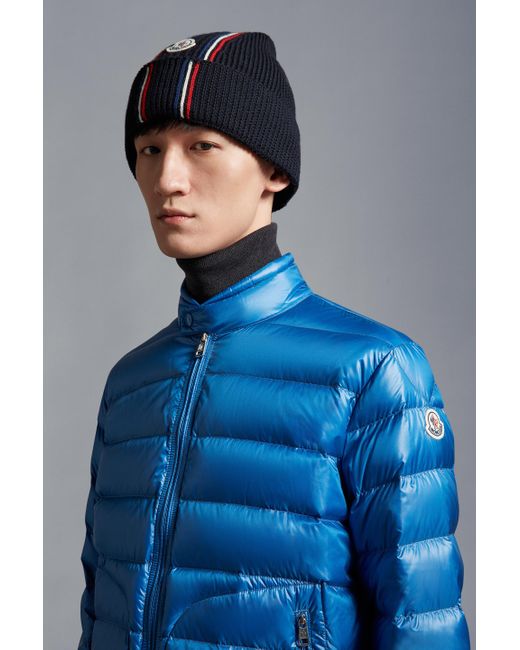 Moncler Blue Logo Patch Knitted Beanie for men