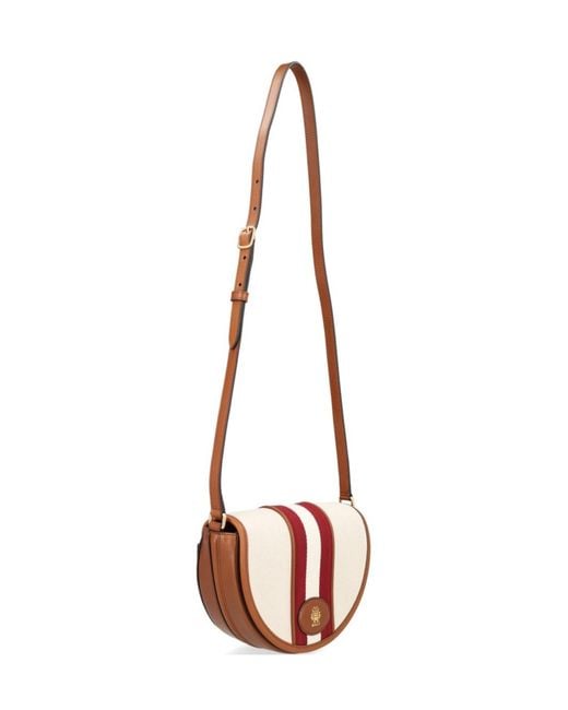 Bally White Striped Flap Shoulder Bag